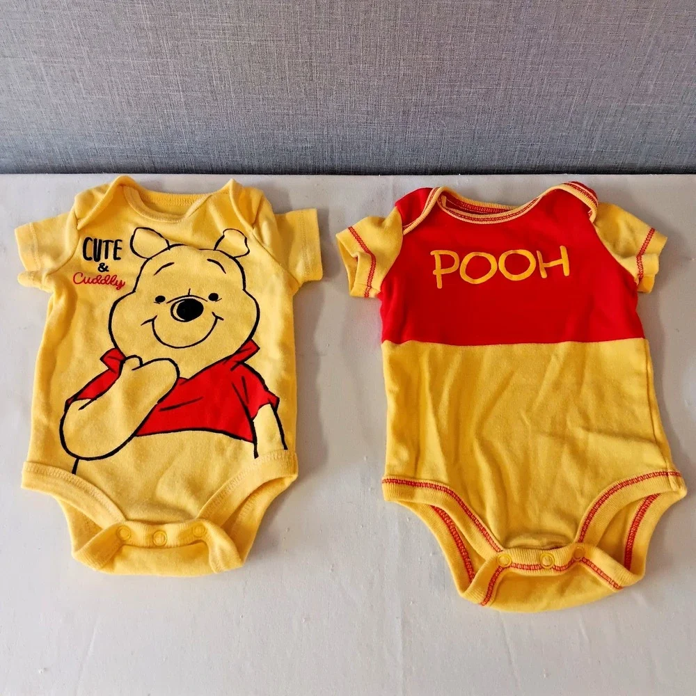 Disney Baby Winnie The Pooh Eeyore Bodysuits 4‎ Pack Lot NB Newborn Yellow Blue